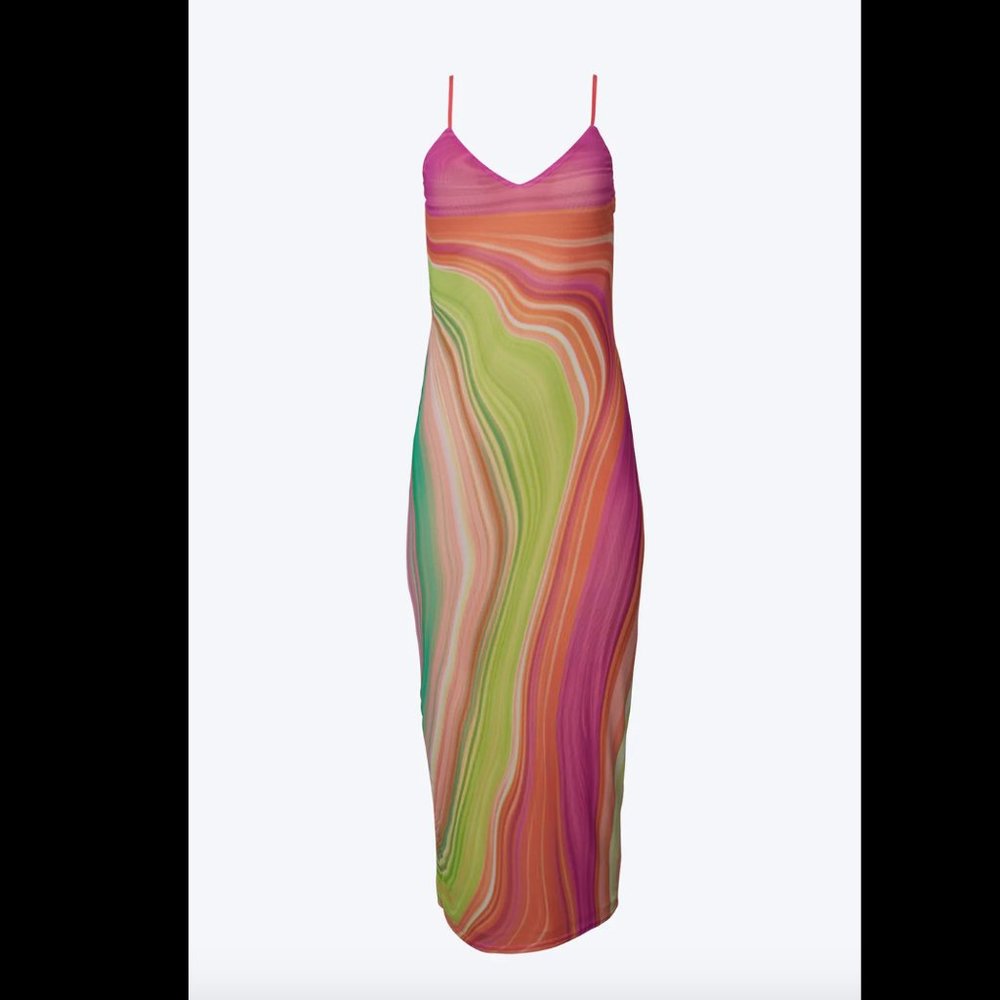 AFRM AMINA POWER MESH MIDI SLIP DRESS